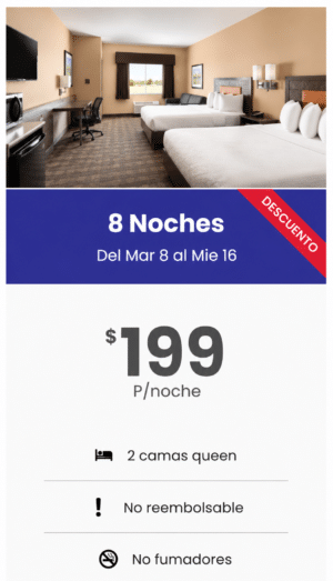 Habitación - 8 noches (Mar 8 al Mie 16)